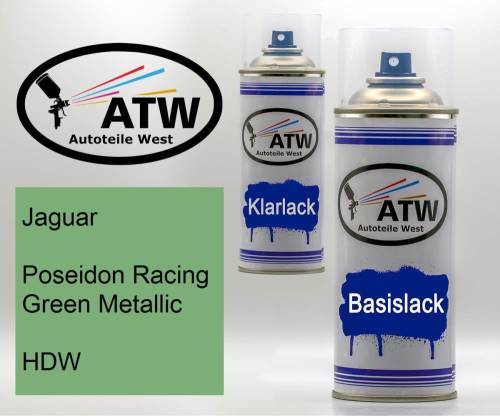 Jaguar, Poseidon Racing Green Metallic, HDW: 400ml Sprühdose + 400ml Klarlack - Set, von ATW Autoteile West.